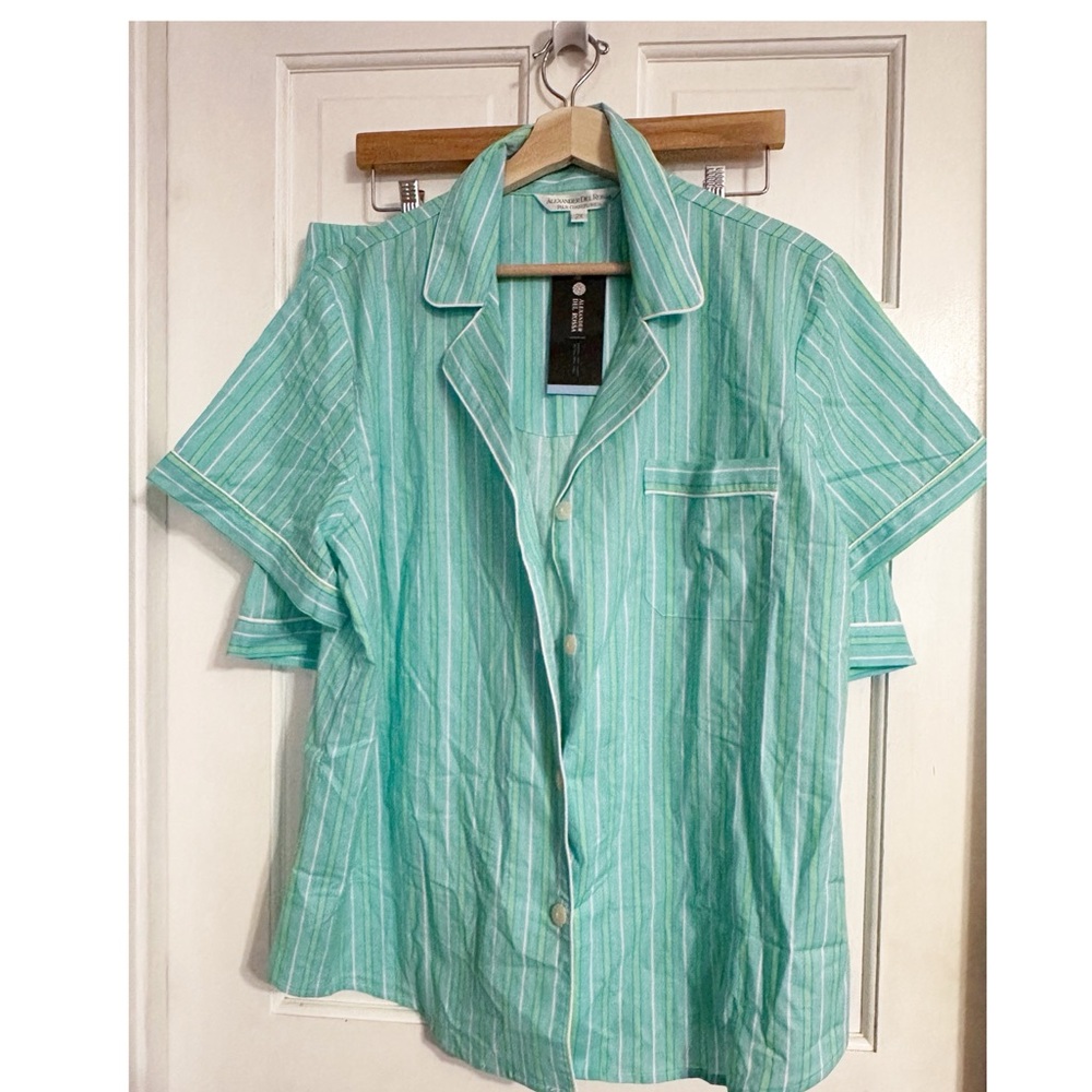Women's Short Sleeve Stripe Pajama Top - Mint Green
